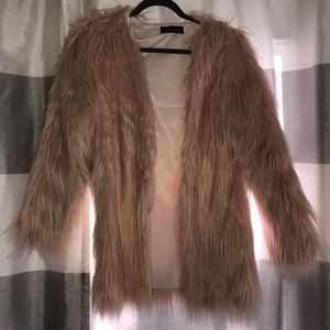 Blush faux fur coat